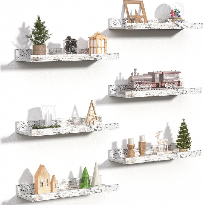 upsimples Floating Shelves for Wall, Wall Shelves for Decor Storage Set of 6