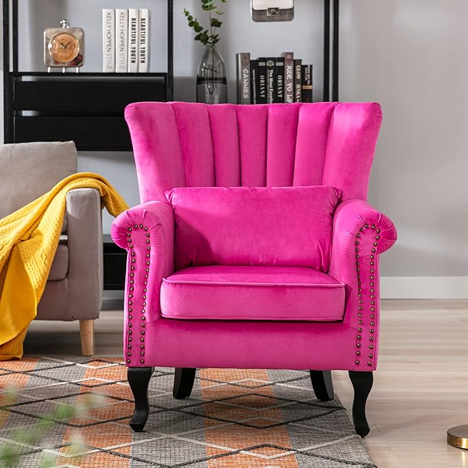 Mid Century Accent Chair Modern Tufted Wingback Armchair Club Chair Velvet