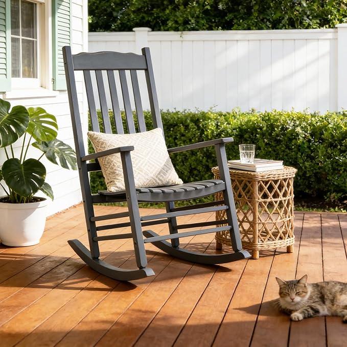 Outvita Outdoor Rocking Chair, Solid Wood High Back Rocker, All Weather Lounge