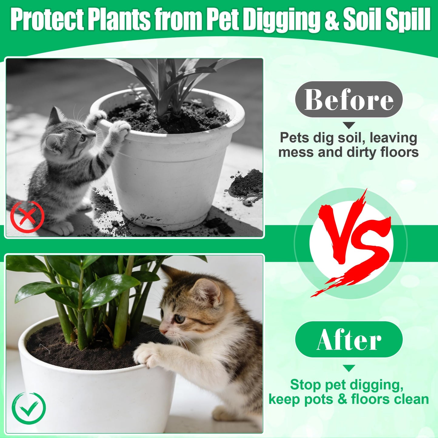 Pletpet 4 Pcs 15.7 Inch Plant Pot Soil Covers Protectors, Pot Grids for Plants Protection with 1 Marker Pen, 1 Scissors, 4 Plant Labels and 8 U-Shaped Garden Stakes