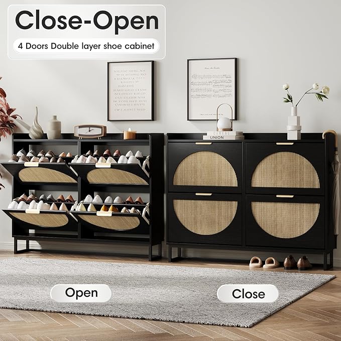 Maupvit Large Rattan Shoe Storage Cabinet