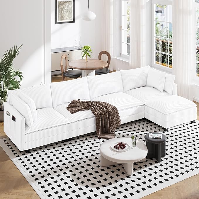 Vesgantti 143" L Shaped Modular Sectional Sofa, Comfy Corduroy Upholstered