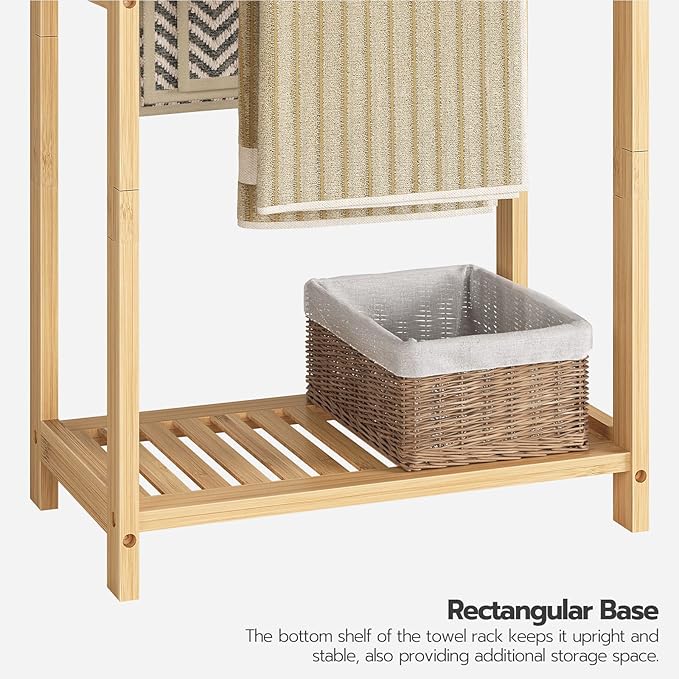 HOOBRO Freestanding Towel Rack for Bathroom, 2 Tier Decorative Bamboo Blanket