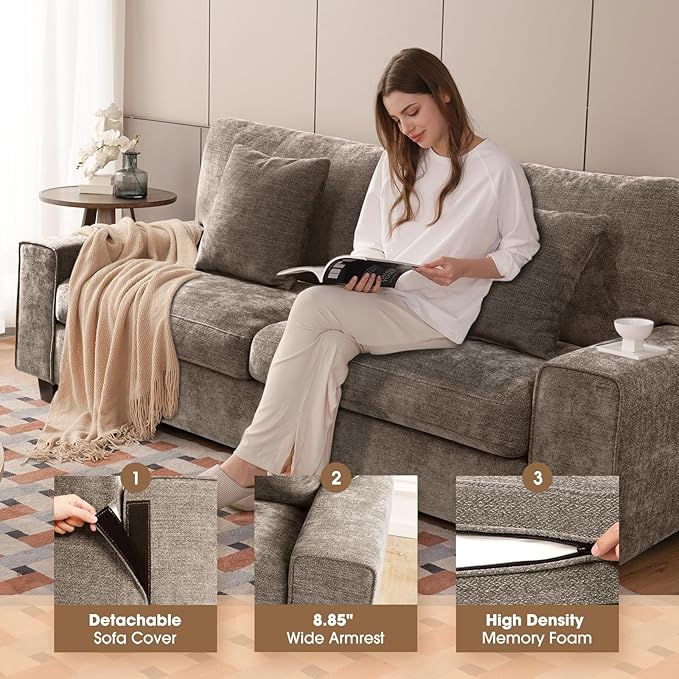 DOPEDIO Modern Loveseat Sofa for Living Room, Chenille Recliner, Removable Cover
