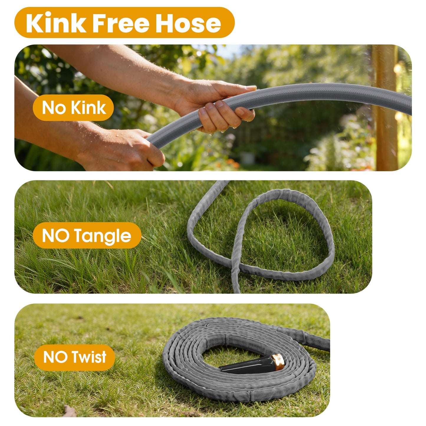 GUKOK Garden Hose 100 FT, Non-Expanding Water Hose, Ultra-Light & Flexible, Burst-Resistant, Kink-Free, High-Pressure Garden Hose All-Weather Use for Lawns, Gardens, and Outdoor Cleaning