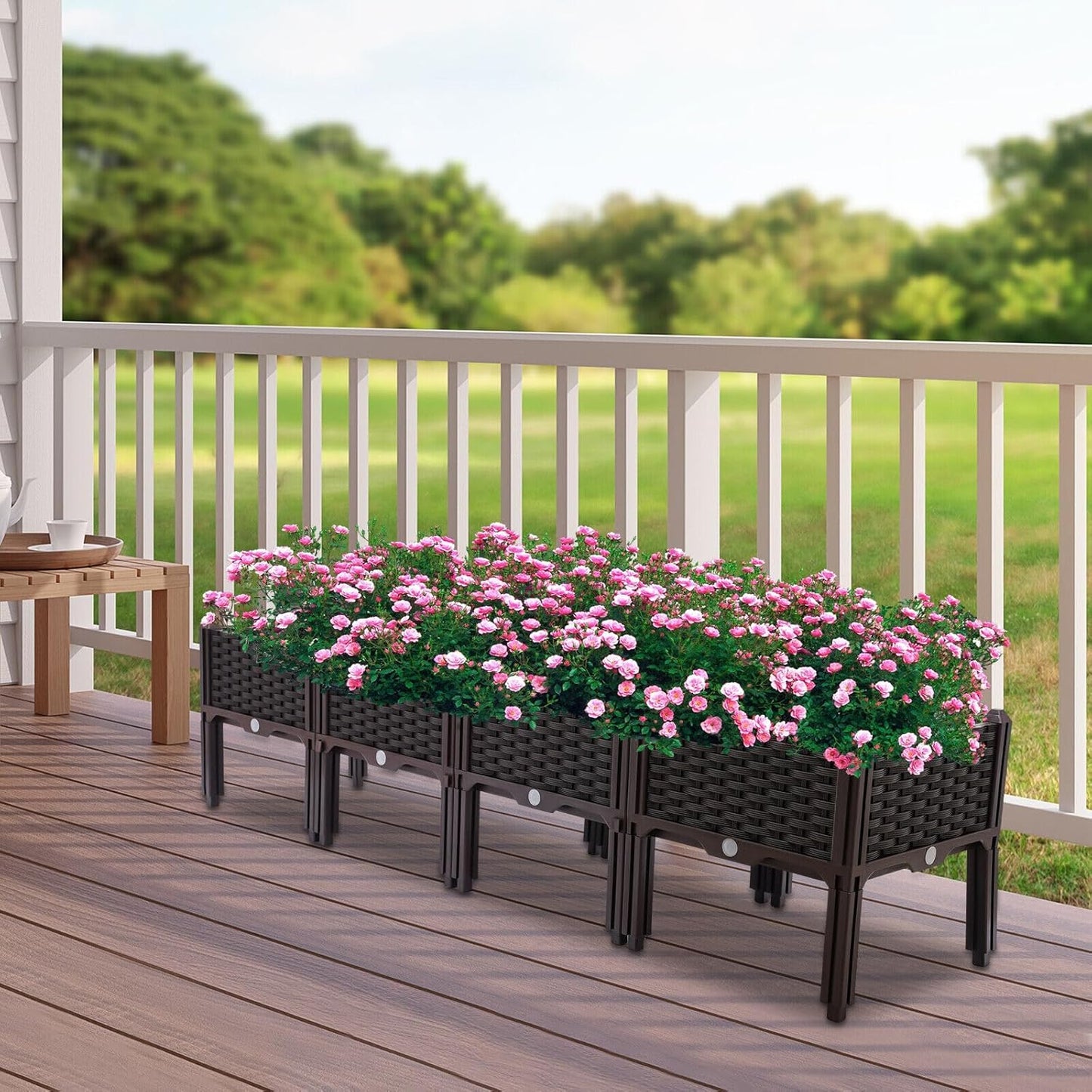 IOENC 4 Sets Raised Garden Bed, Garden, Raised Garden Beds Outdoor, Planter Boxes Outdoor, for Flowers Vegetables Flowers Growing Indoor Plants Fence Balcony Patio Gardening Supplies - Brown
