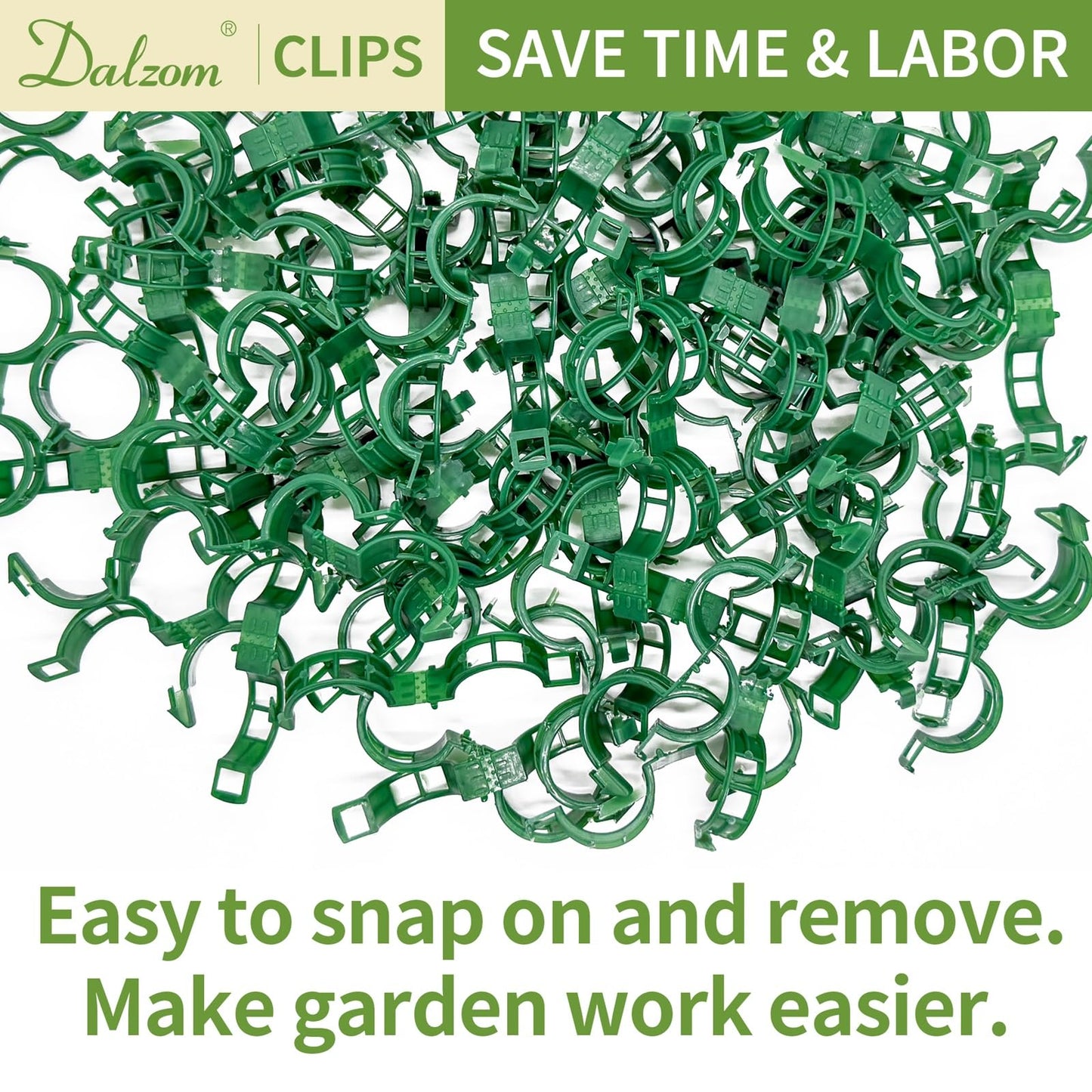 Dalzom® 300Pcs Tomato Clips, Plastic Trellis Clips Plant Support Clips, Plant Clips for Support, Grape Vine, Tomato Vine, Vegetables Plants, Garden Clips to Grow Upright Makes Plants Healthier (Green)