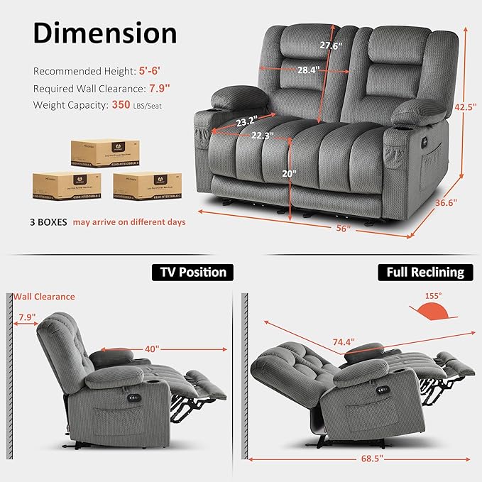 MCombo 55.9" Zero Gravity Power Loveseat Recliner