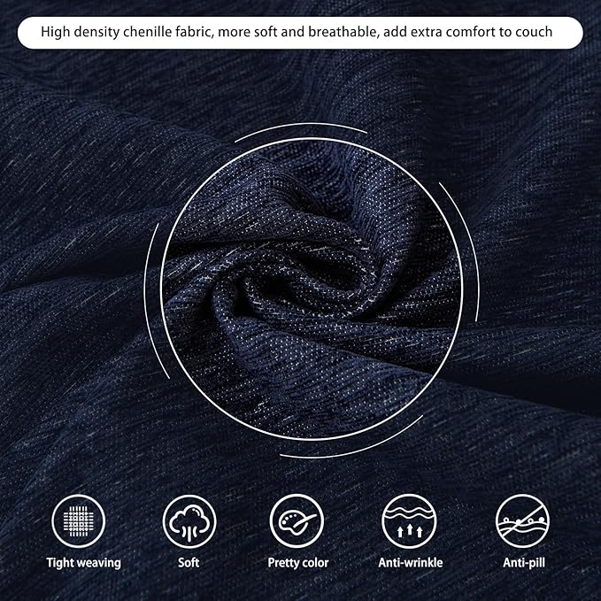 DREAMINGO Navy Blue Couch Cover Thick Chenille Couch Cover Blanket