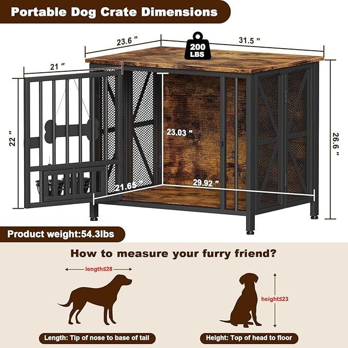 Easycom Dog Crate Furniture, 31.5" Assembly-Free Dog Crates