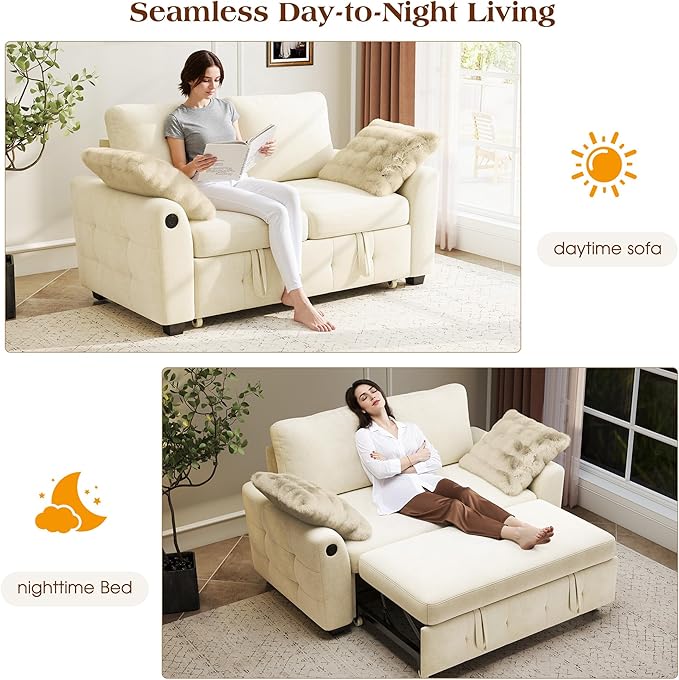 Ihanherry 59-inch Convertible Sofa Bed, Pull Out Sleeper