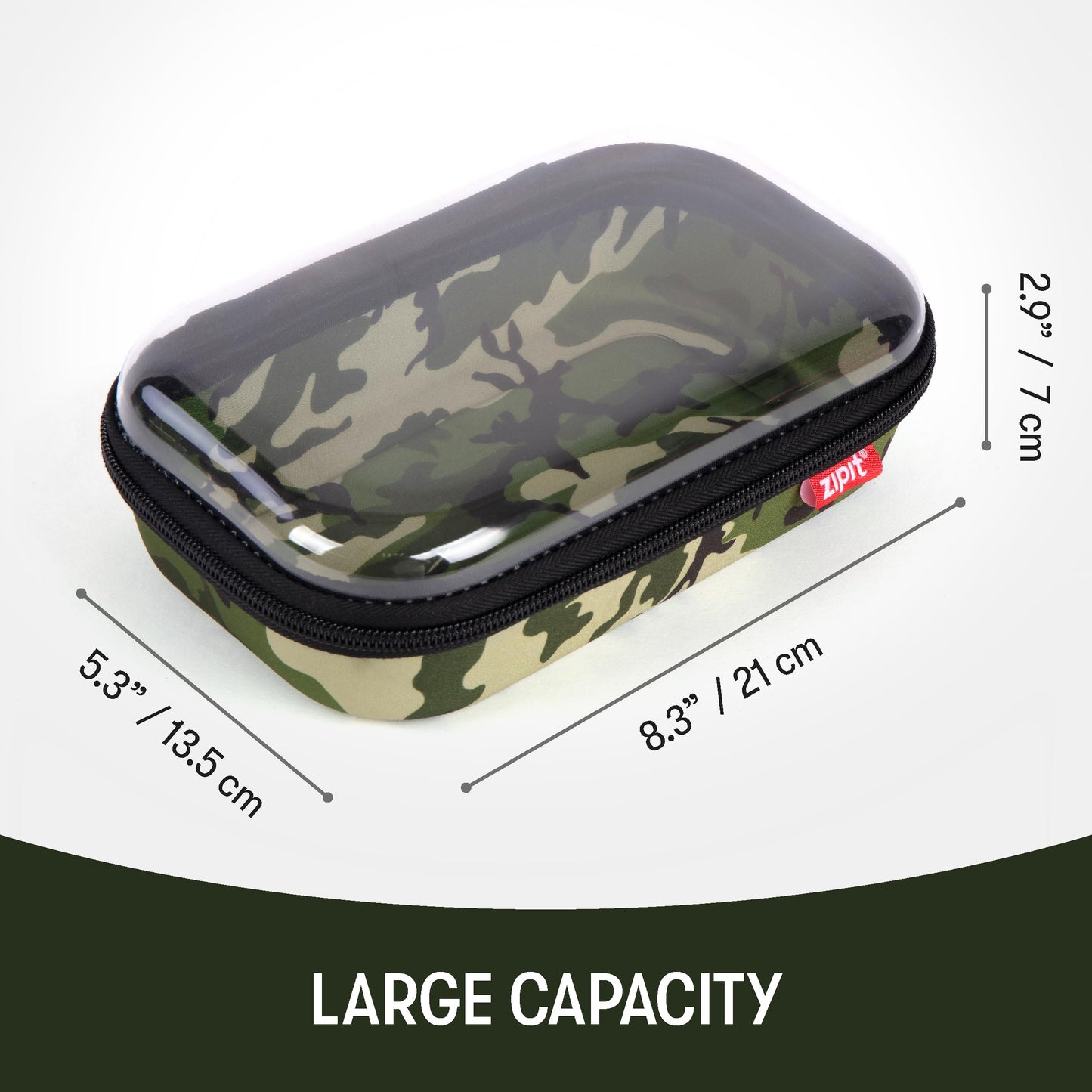 ZIPIT Clear Top Pencil Case for Kids, Durable Pencil Box for School, Large Capacity Stationery Organizer Box, Camo