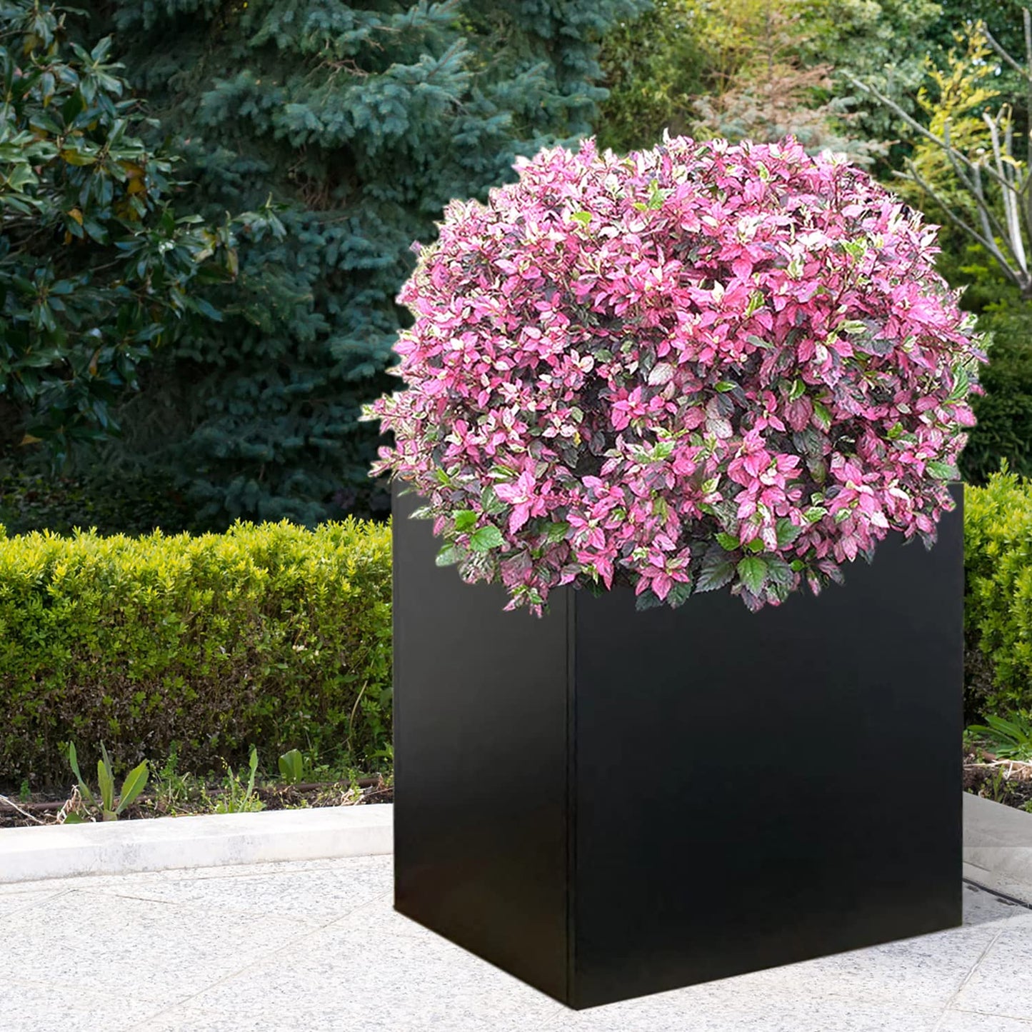 Galvanized Steel Planter Box 26Inch Black Metal Planter Large Square Indoor Outdoor Planters Cube Steel Heavy Duty Planter Powder Coating Modern Commercial Residential for Plants, Patio, Yard, Garden