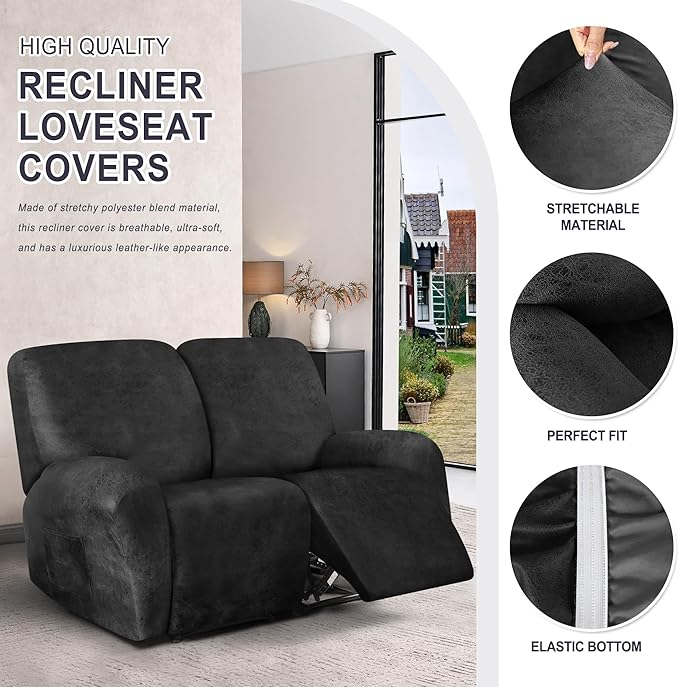 ANARACHON Leather Look Loveseat Recliner Cover, 6-Pieces Stretch Dual Recliner