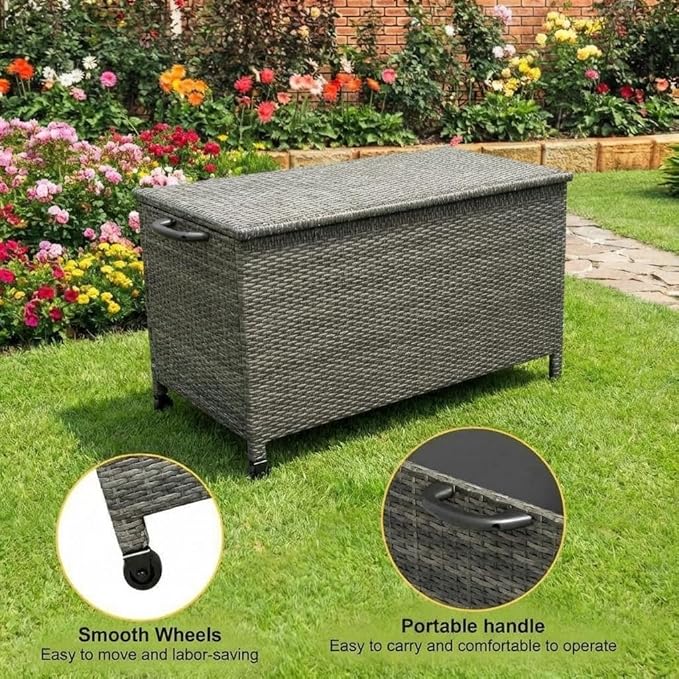 GarveeLife Outdoor Wicker Storage Box, PE Rattan Patio Storage Chest