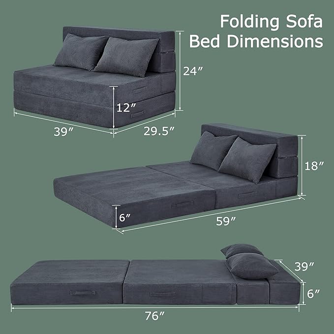 Folding Sofa Bed, 4 in 1 Convertible Sleeper Chair