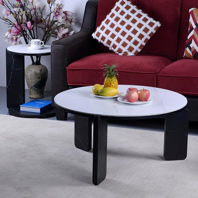 GDFStudio Round Nesting Coffee Table Set of 2, Modern Wooden Accent Side Table