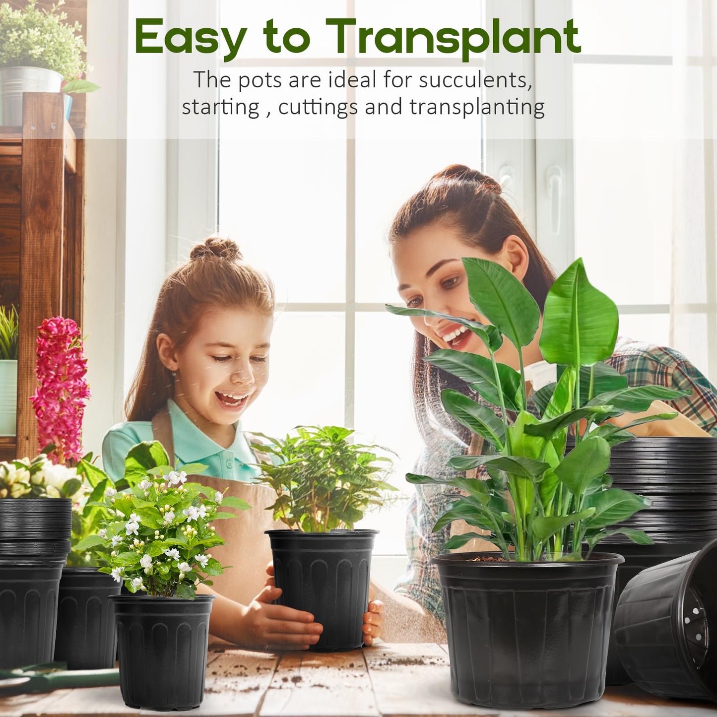 OUPSAUI 2/3/5 Gallon Pots for Plants,Flexible Gallon Plastic Nursery Pots with Drainage Holes, Plastic Pots for Outdoor Plants (2Gal-36pcs)