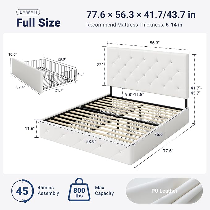 Allewie Upholstered Full Size Platform Bed Frame