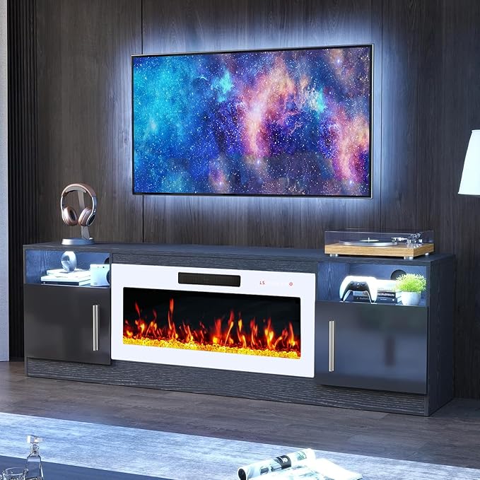 PRETZI Fireplace TV Stand with 36" Fireplace Up to 80" TVs, Remote Control