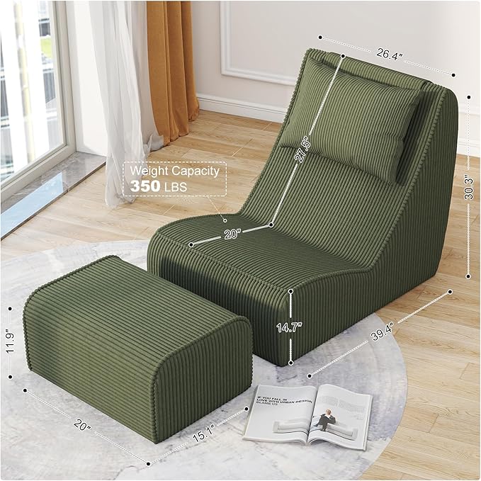 Giant Bean Bag Chair for Adults, Corduroy Chaise Lounge
