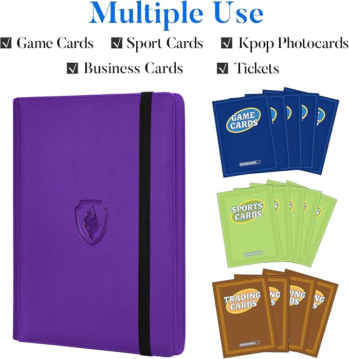 Premium 9 Pocket Card Binder for 540 Cards, Fabmaker PU Cover Trading Card Binder, Sturdy Card Collection Album, Sleek Card Holder Folders for Game Cards & Sports Cards, Purple