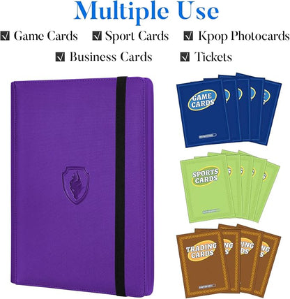 Premium 9 Pocket Card Binder for 540 Cards, Fabmaker PU Cover Trading Card Binder, Sturdy Card Collection Album, Sleek Card Holder Folders for Game Cards & Sports Cards, Purple