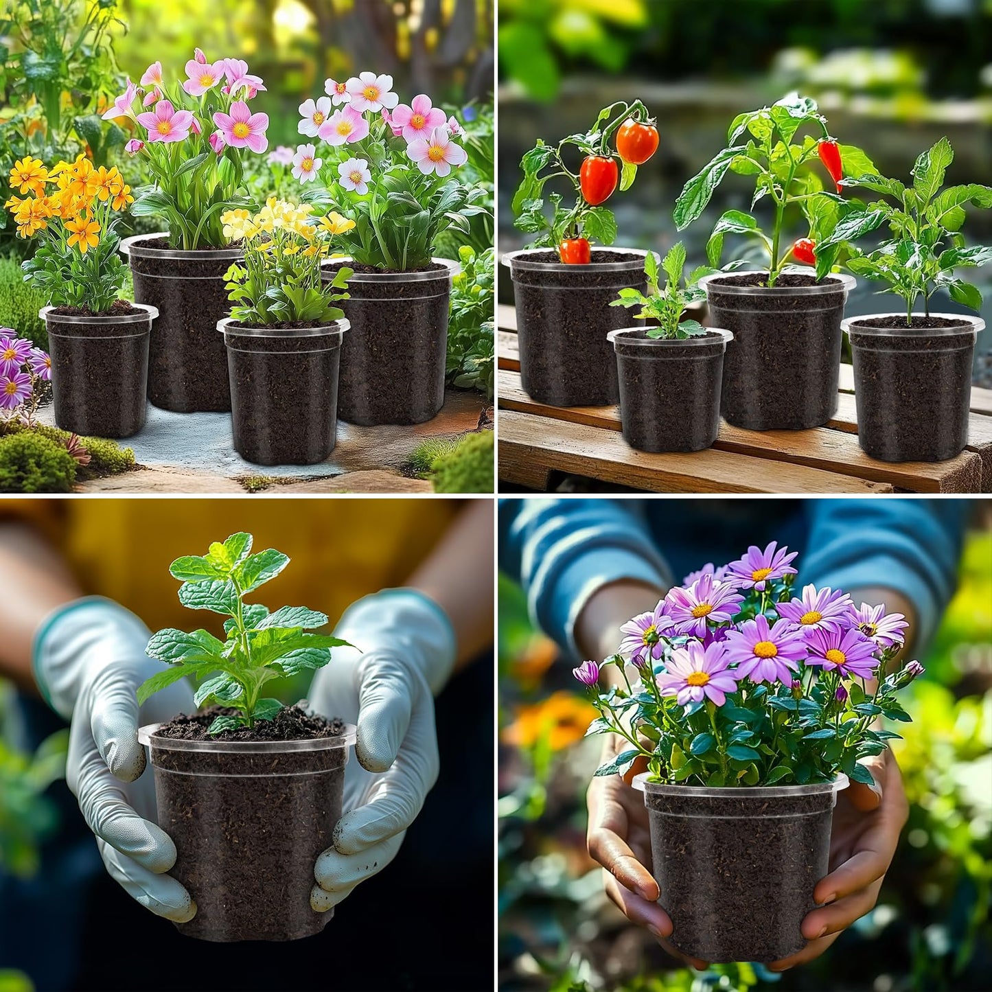 WandaQueen 30 Packs 3.5 Inch Reinforced Clear Nursery Pots for Plants with Drainage Holes, High Transparency Planting Plastic Seedling Pots, Seedling Planter Seed Starter with 20 Plant Labels