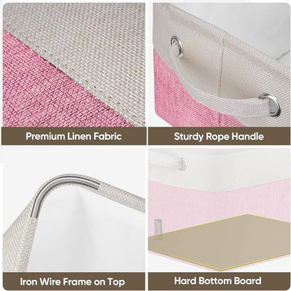 BALEINE 2 Pack Fabric Closet Storage Bins for Shelves, Linen Closet Organizers and Storage, Decorative Baskets for Organizing, Shelf, Clothes, Home, Office (Pink, 12"x8"x8")