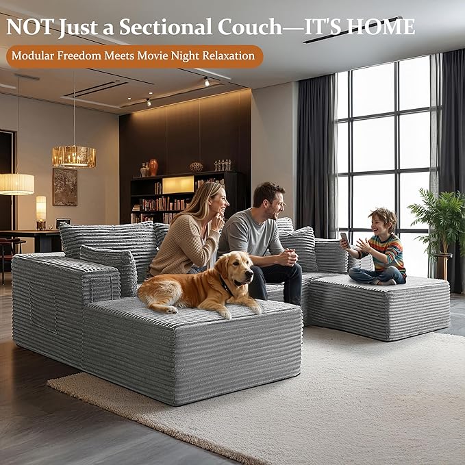 108" Oversized Cloud Sectional Couch, Comfort U Shaped Boneless Couch