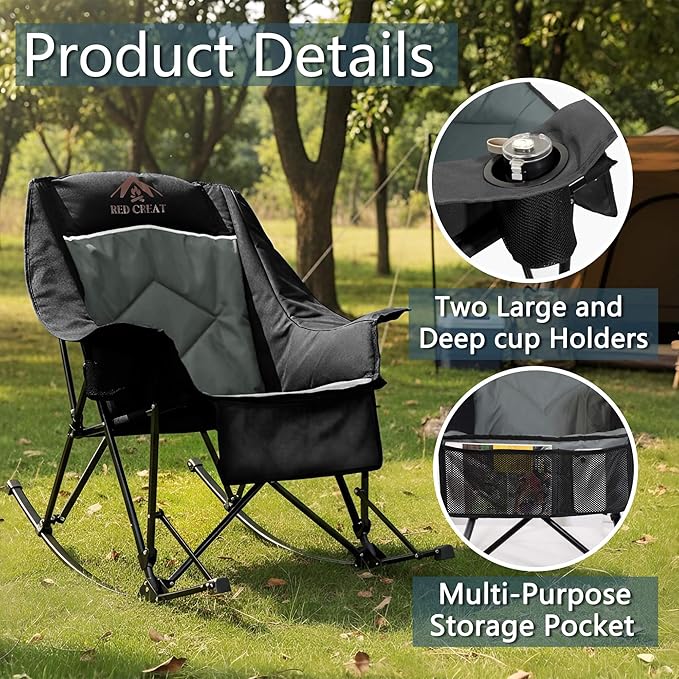 400lbs Rocking Camping Chair, Oversized Heavy Duty XL Folding Rocker