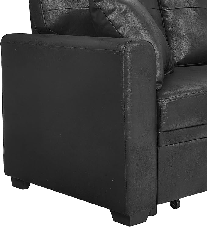 Eafurn Faux Leather Tufted Convertible Sleeper Sectional Sofa Bed, 3 Seater L