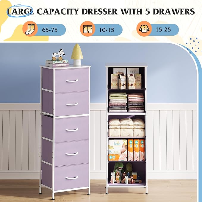 WLIVE Fabric Dresser, 5-Drawer Tall Dressers
