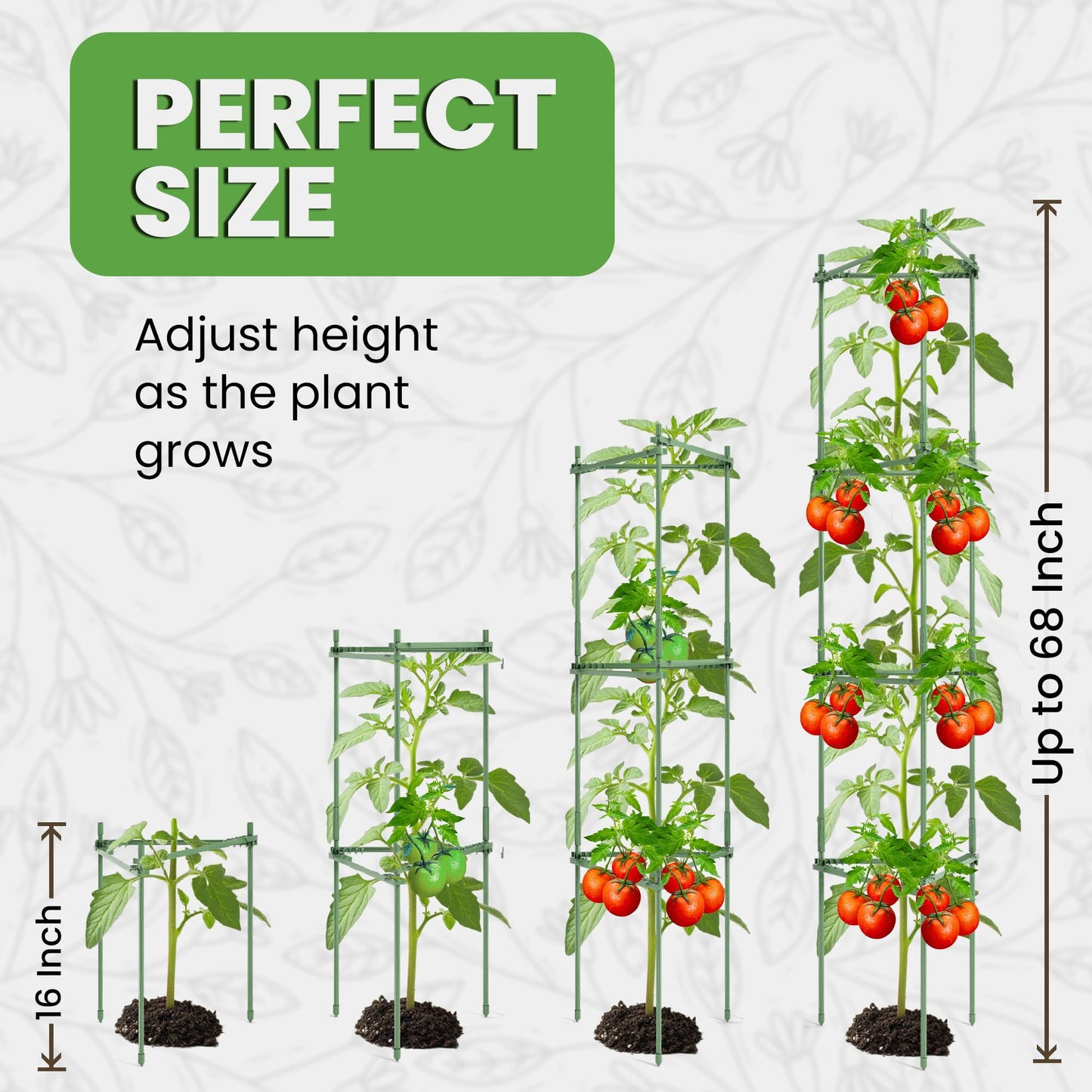 Tomato Cage Square + Triangle - Large Trellis Stakes and Plant Support Structures for Vegetables and Climbing Plants - Tall Tomato Cages for Garden, Pots, Raised Garden Bed Outdoor Supplies