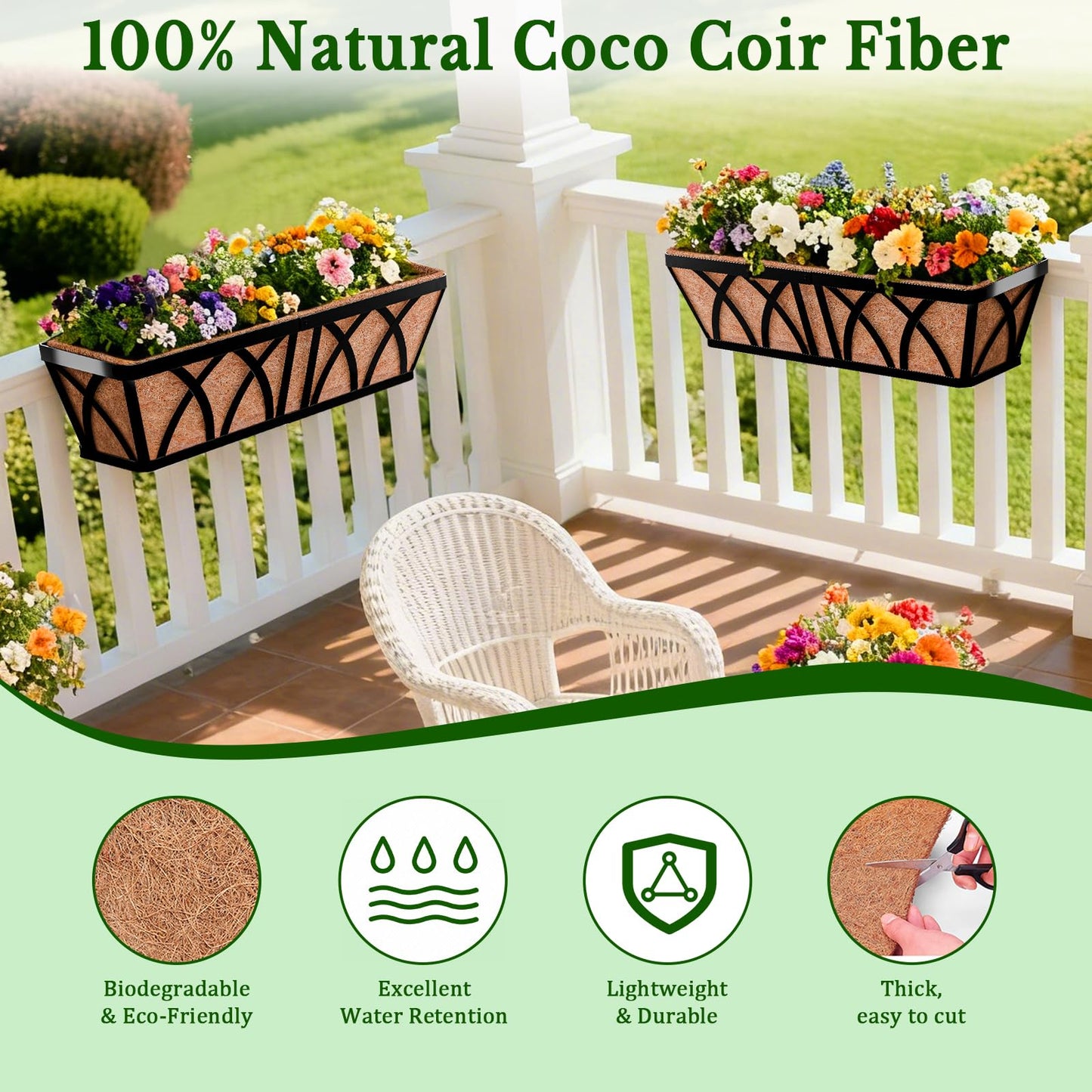 Halatool 2 Pack 48 Inch Window Box Liners Pre-Formed Coconut Fiber Planter Liner 100% Natural Coco Fiber Liners for Planters Hanging Basket Balcony Railing and Porch