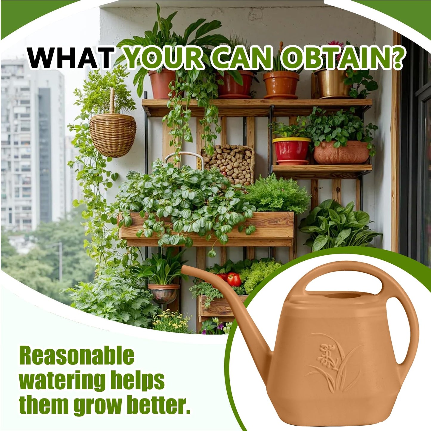 VKPLITE Hand Plastic Watering Can - for Indoor and Outdoor Home Garden Plants - with Long Spout - Copper Color - 1/2 Gallon