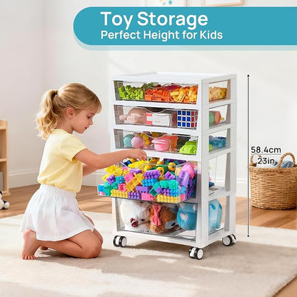 Vtopmart Plastic Drawer Storage Rolling Cart with Wheels, 5-Tier Drawer Organizer for Art Crafts Supplies, Home Office Supplies, Toys, Under Desk Storage for Office, Craft Room, Bedroom, Classroom