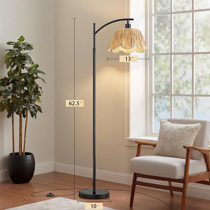 Oneach Boho Rattan Floor Lamp for Living Room, Farmhouse Standing Lamp