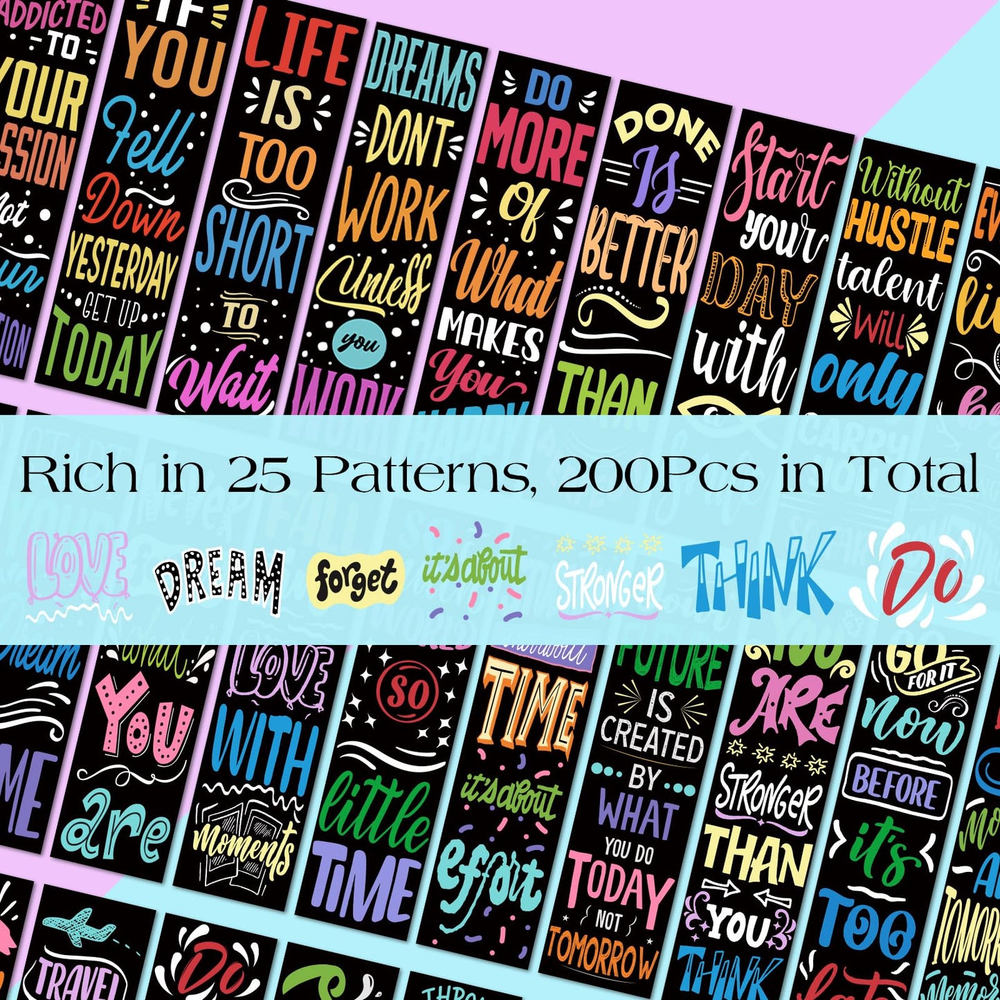 200Pcs Inspirational Bookmarks Motivational Quotes Bookmarks Bulk Double-Sided Printed Encouraging Book Markers Positive Page Markers for Students Teachers School Home Office Supplies
