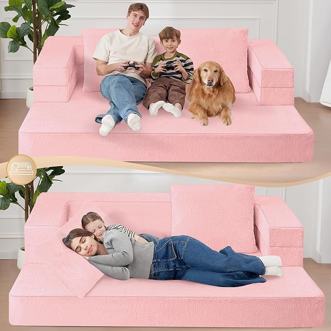 Futon Sofa Bed with Pillow, 3-in-1 Sleeper Sofa Bed with Removable Cover
