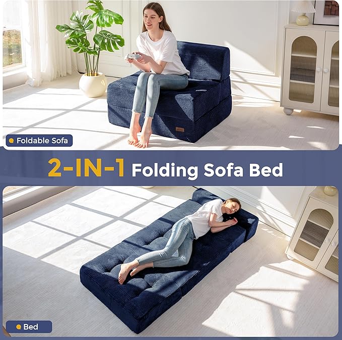 MAXYOYO 8" Folding Sofa Bed, Fold Out Chair Bed Sleeper Chair, Convertible