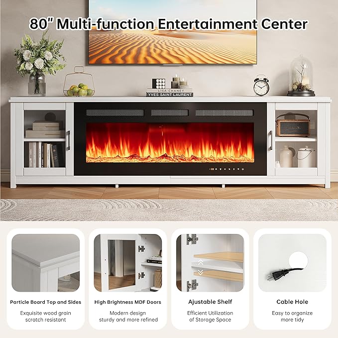 MXV 80" Fireplace TV Stand, Modern Entertainment Center