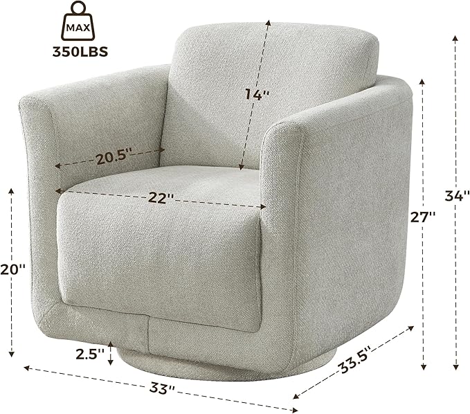 Swivel Accent Chair, 360° Barrel Swivel Lounge Seat