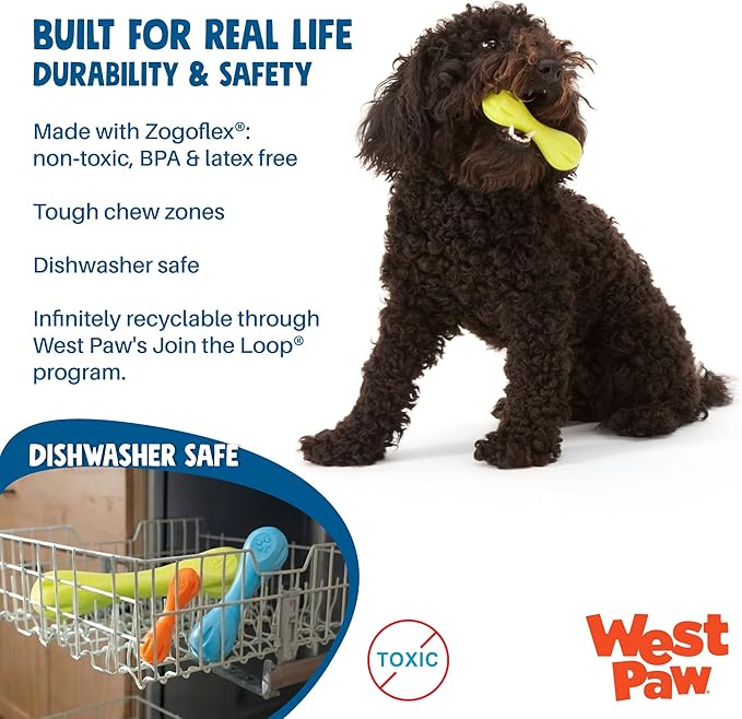 WEST PAW Zogoflex Hurley Dog Bone Chew Toy – Floatable Pet Toys for Aggressive Chewers, Catch, Fetch – Bright-Colored Bones for Dogs – Recyclable, Dishwasher-Safe, Non-Toxic, Small, Tangerine
