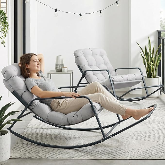 RADIATA 2pcs Rocking Lounge Chair, Indoor Outdoor Reclining Lounger