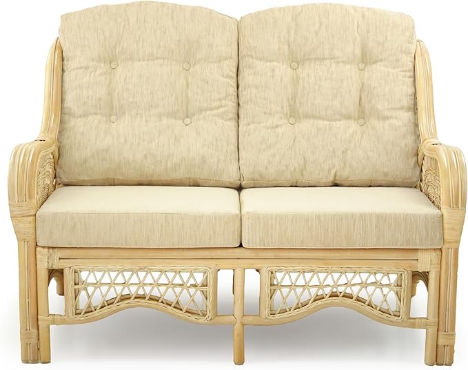 Malibu Lounge Loveseat Natural Color, Sofa Natural Rattan Wicker Handmade Design