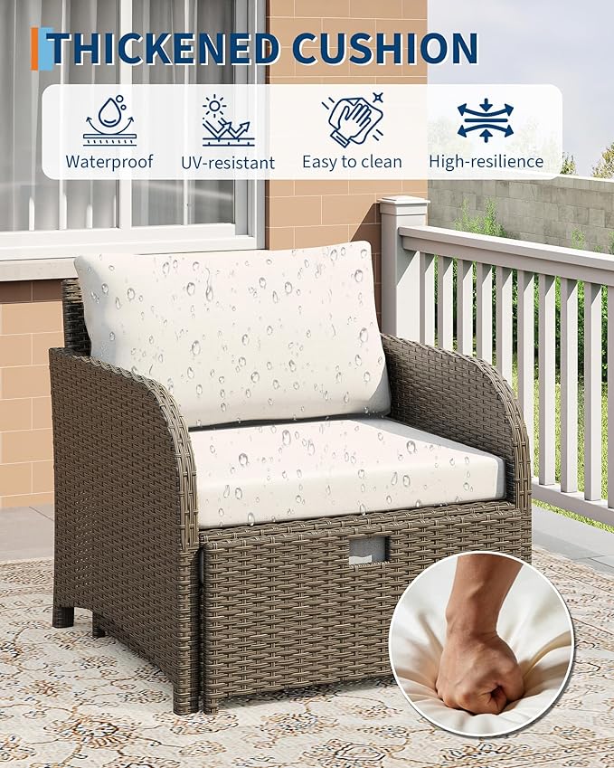 Garvee 5-Piece Outdoor Patio Conversation Set, PE Rattan Wicker Patio Furniture