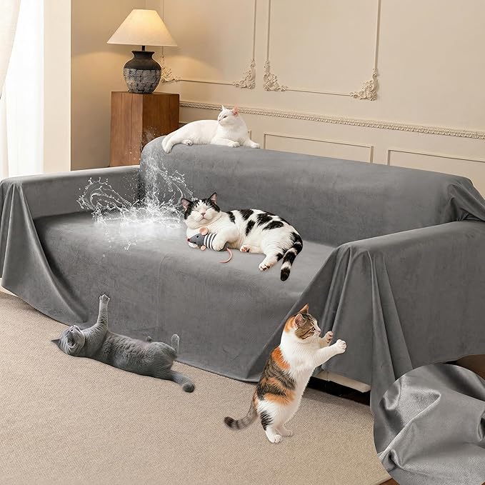 Loiion Velvet Sofa Cover, Ultra Soft Waterproof Non-Slip Couch Cover
