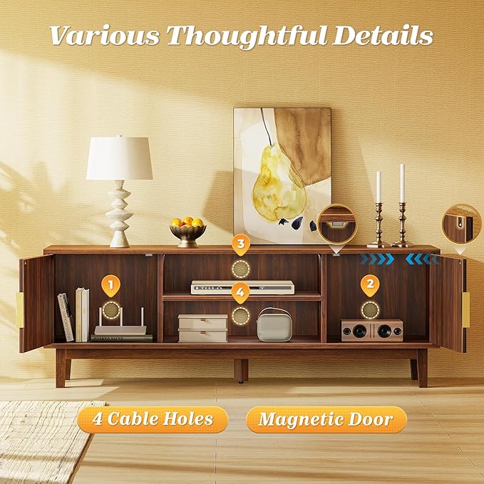PRAISUN 54 Inch TV Stand for 50, 55 Inch TV, Fluted Entertainment Center
