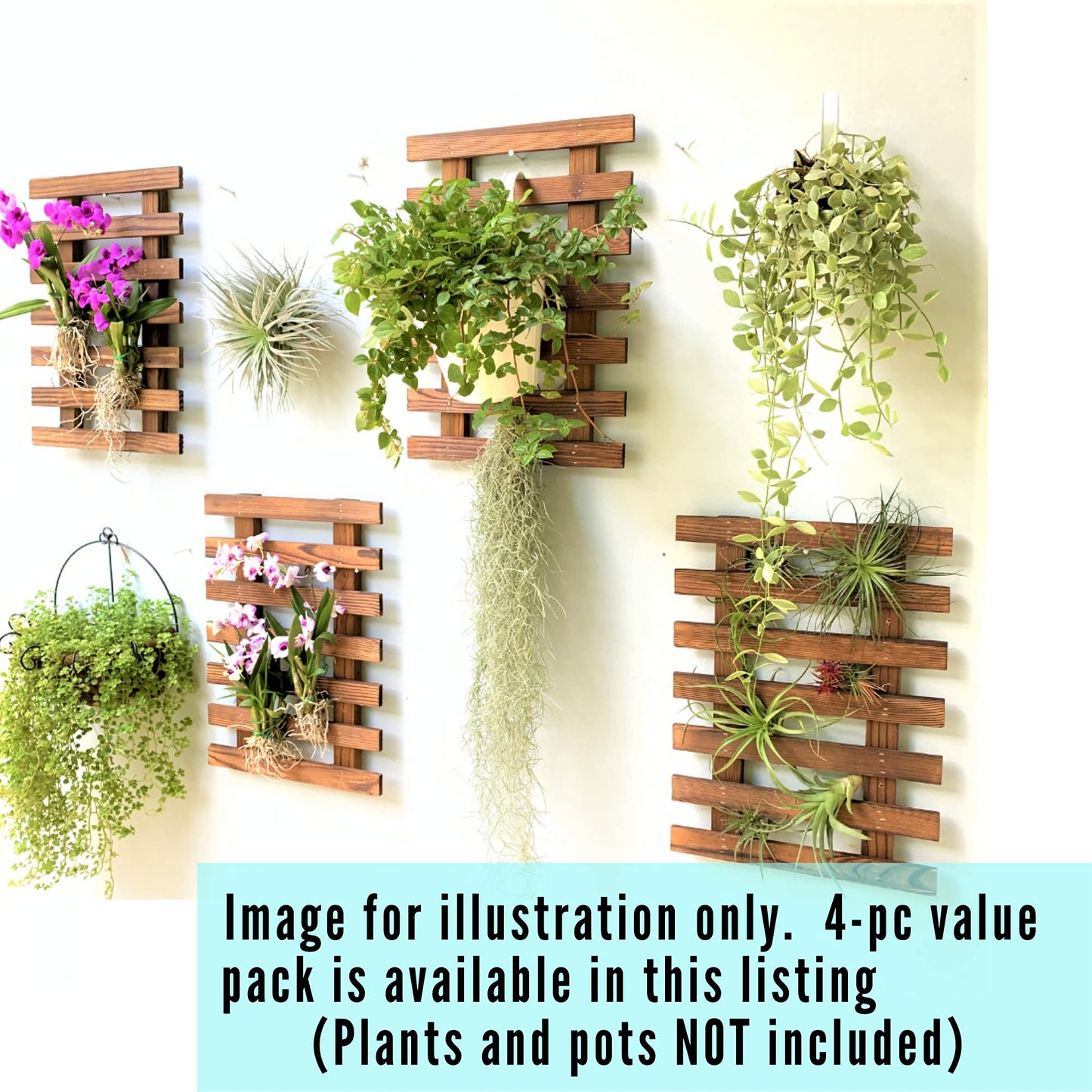 ShopLaLa Wall Planter – Wooden Air Plant Succulent Holder Hanger Indoor Outdoor, Live Orchid Wall Wood Display Frame Vertical Garden Balcony Deck Bathroom Macetas para Plantas De Aire 15.7" (40cm)